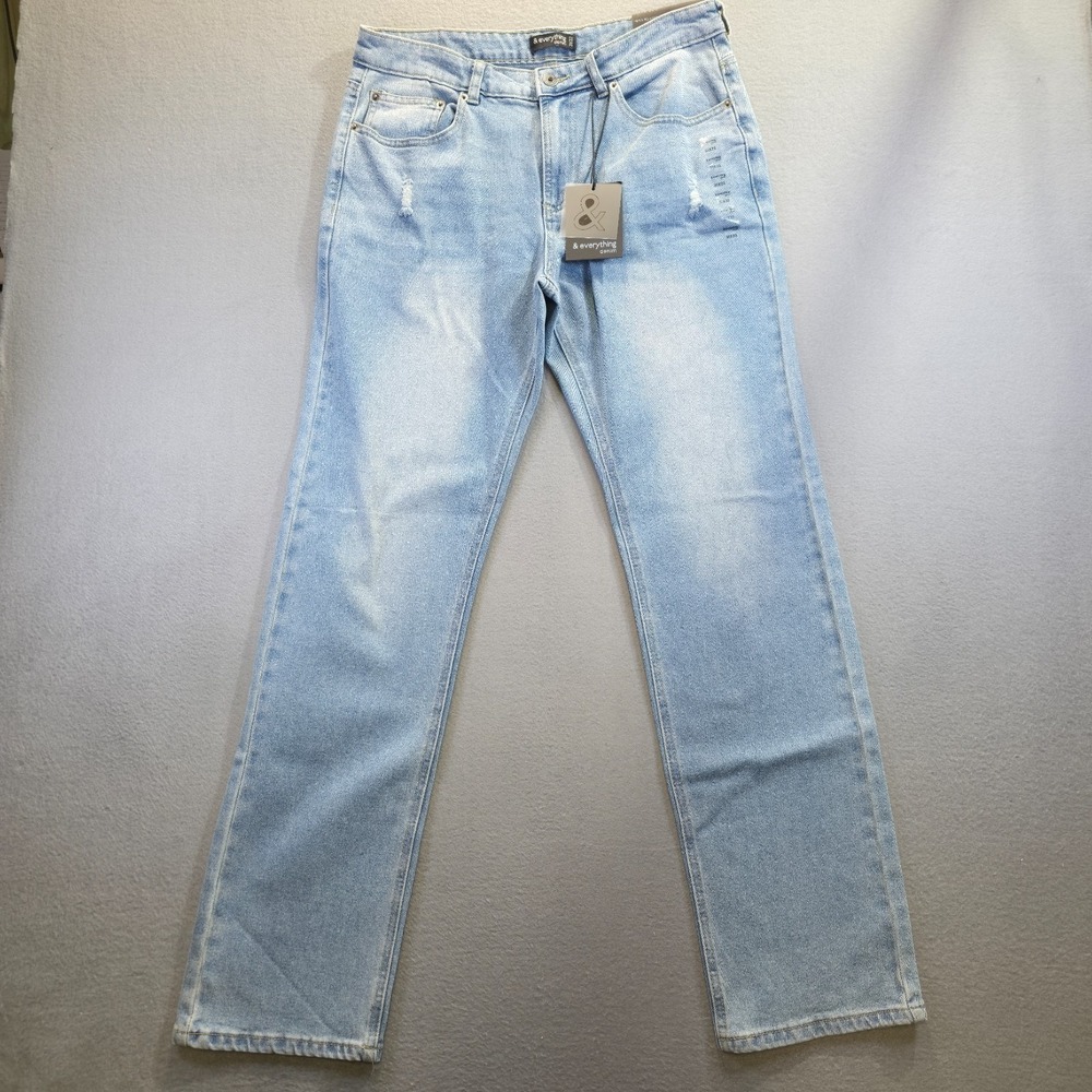 & Everything Denim Men's Distressed Relaxed Fit Straight Leg Blue Jeans Sz 31x32